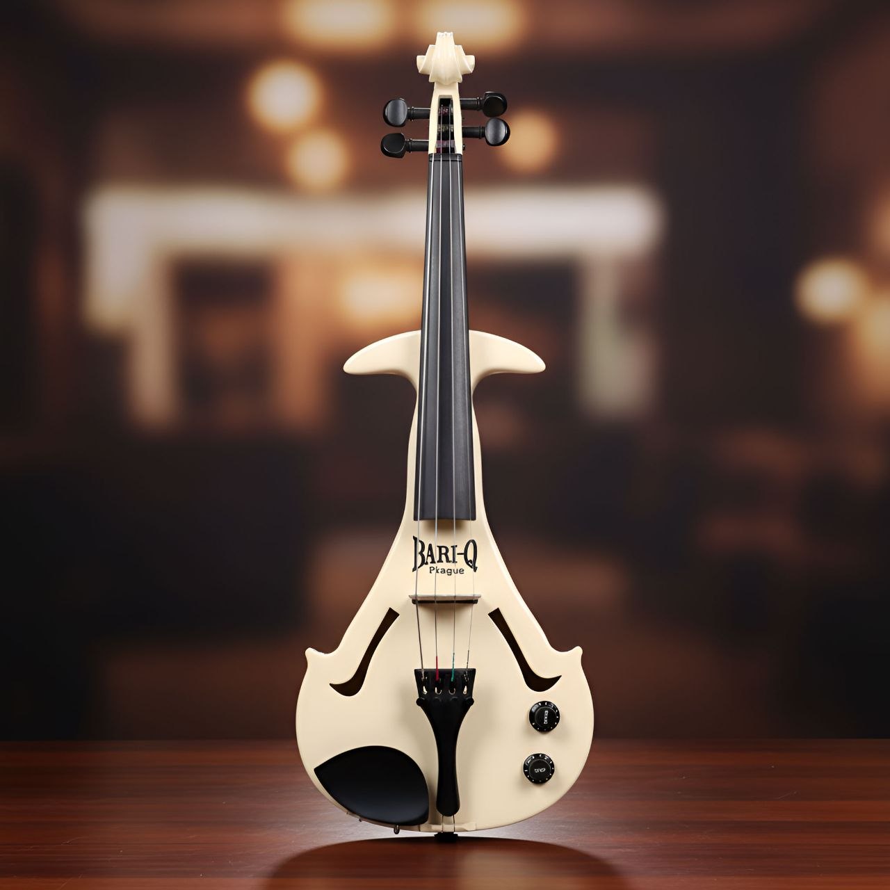 Ivory Shark — Matte ivory · sculpted shoulders. Smooth ivory lacquer, a single shark-fin shoulder, two black control dials hidden in the lower bout.